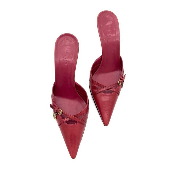 Vintage Gucci Interlocking G Charm Burgundy Pointed Toe Heeled Mules 6 - Picture 2 of 7